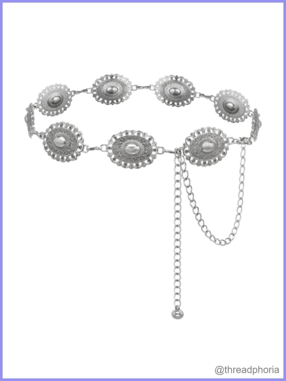 Western Concho Chain Belt Metal Alloy Boho Cowgirl Waist Belt for Dresses Jeans